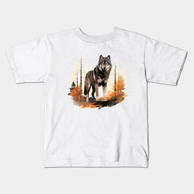 Watercolor Wolf Kids T-Shirt by zooleisurelife